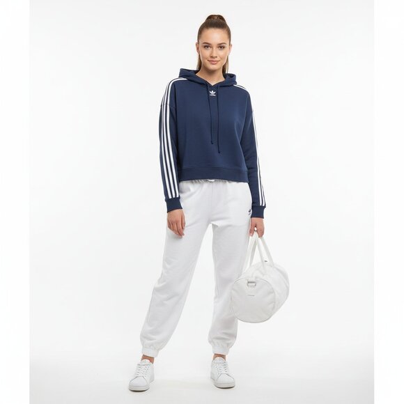 Adidas Blue & White Long Sleeve Cropped Hoody Sweatshirt M - Picture 5 of 5